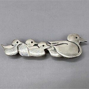 Four Ducks Family Brooch Signed Great Falls Metal Works GFMW Sterling Silver Pin